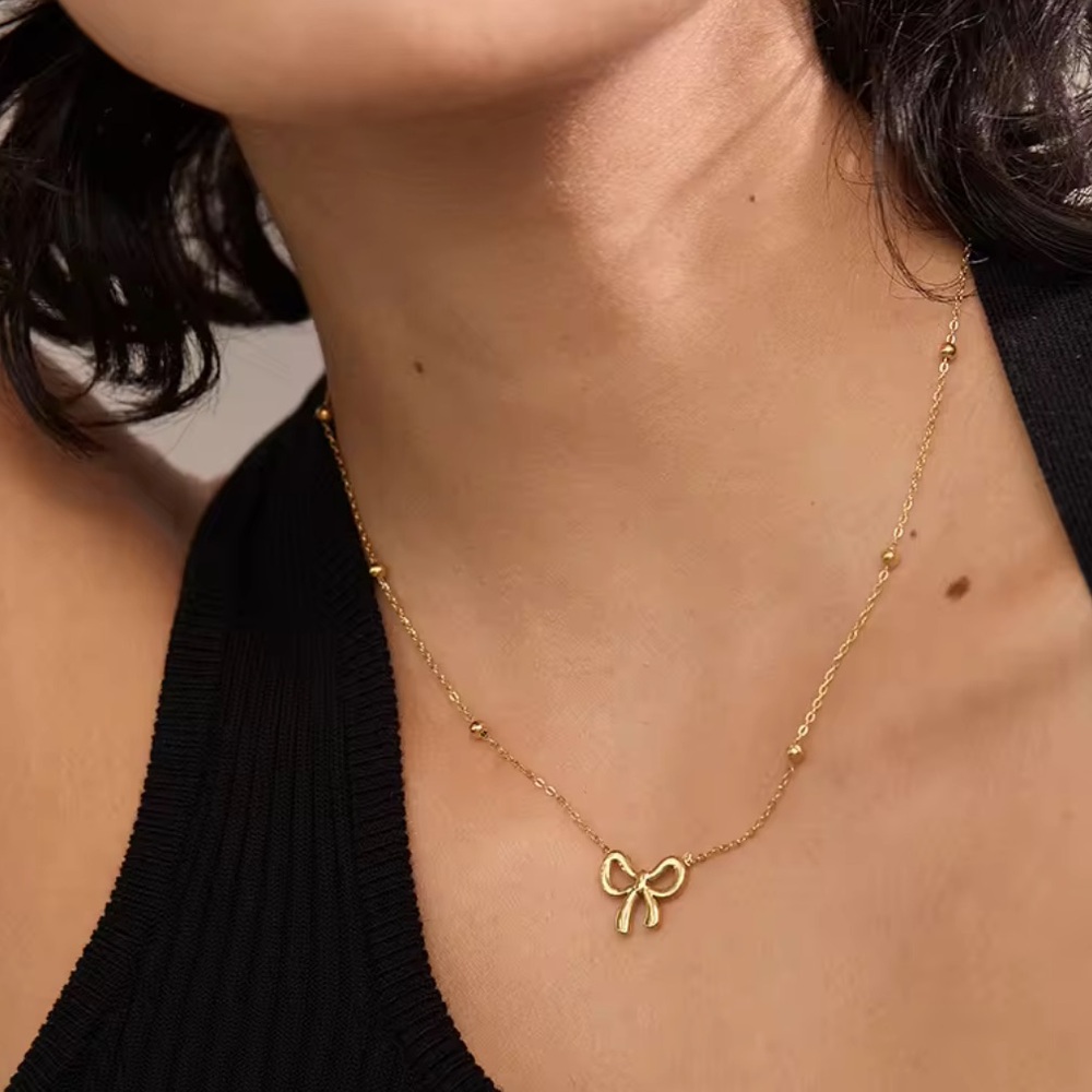 💎New Stainless Steel Bowknot Bow Necklace